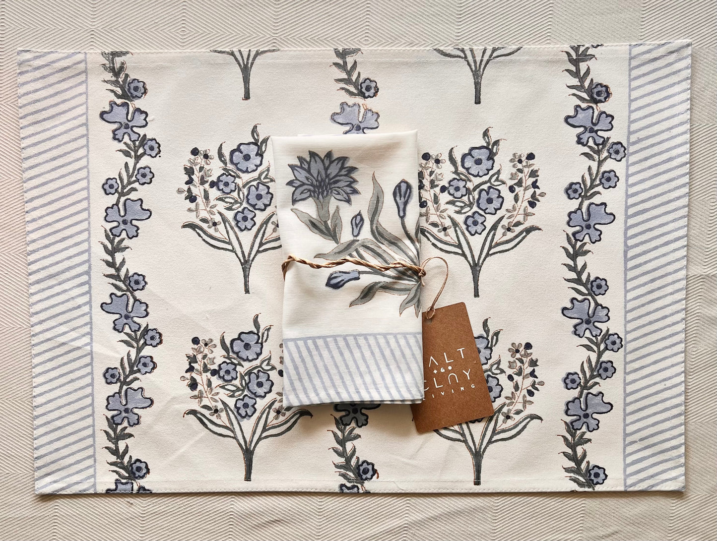 Sweet Pea Block-Printed Placemats & Napkins Set