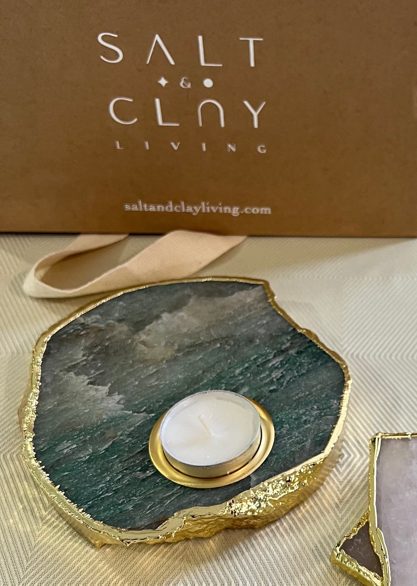 GREEN AVENTURINE TEA-LIGHT HOLDER