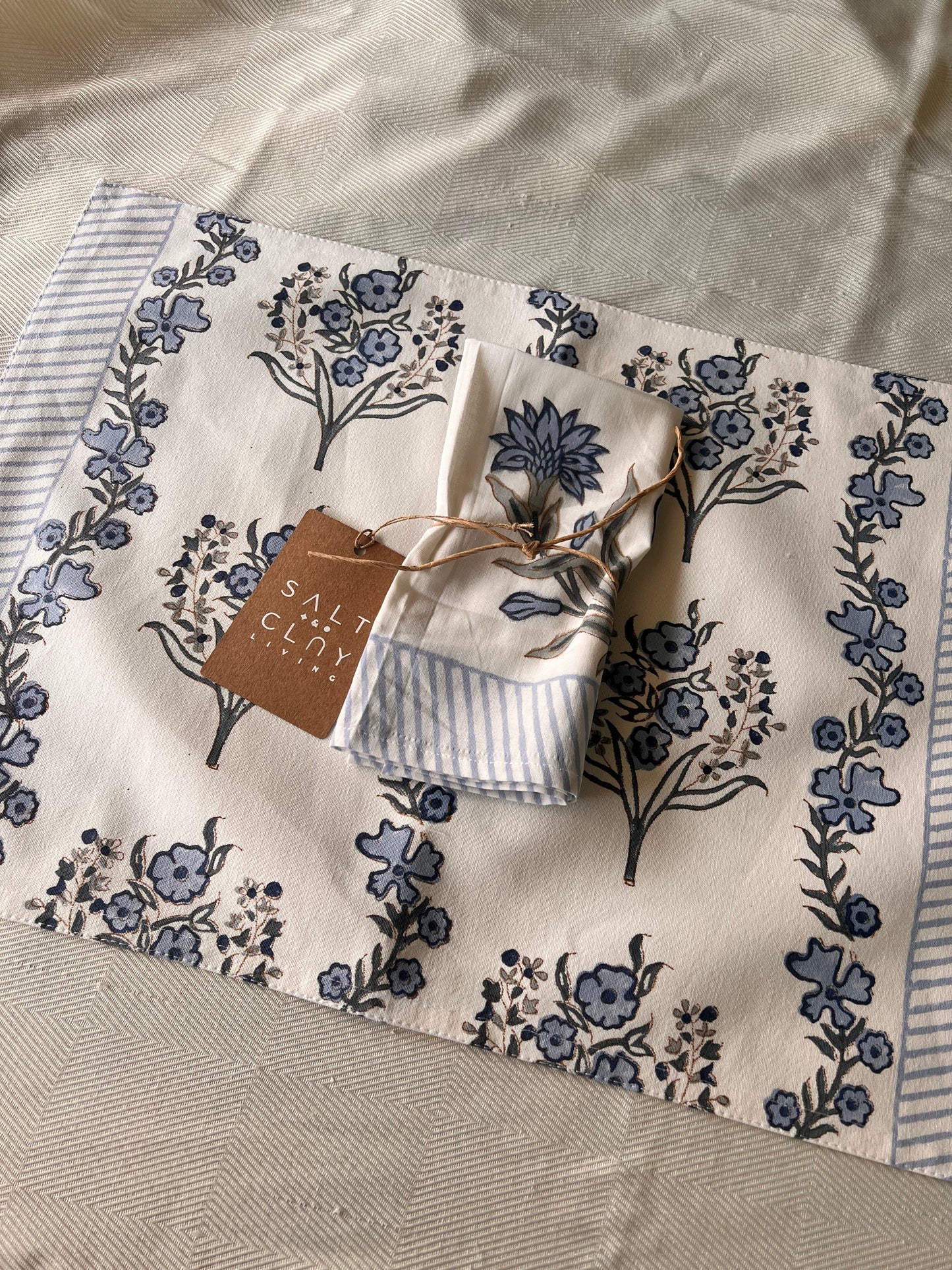 Sweet Pea Block-Printed Placemats & Napkins Set