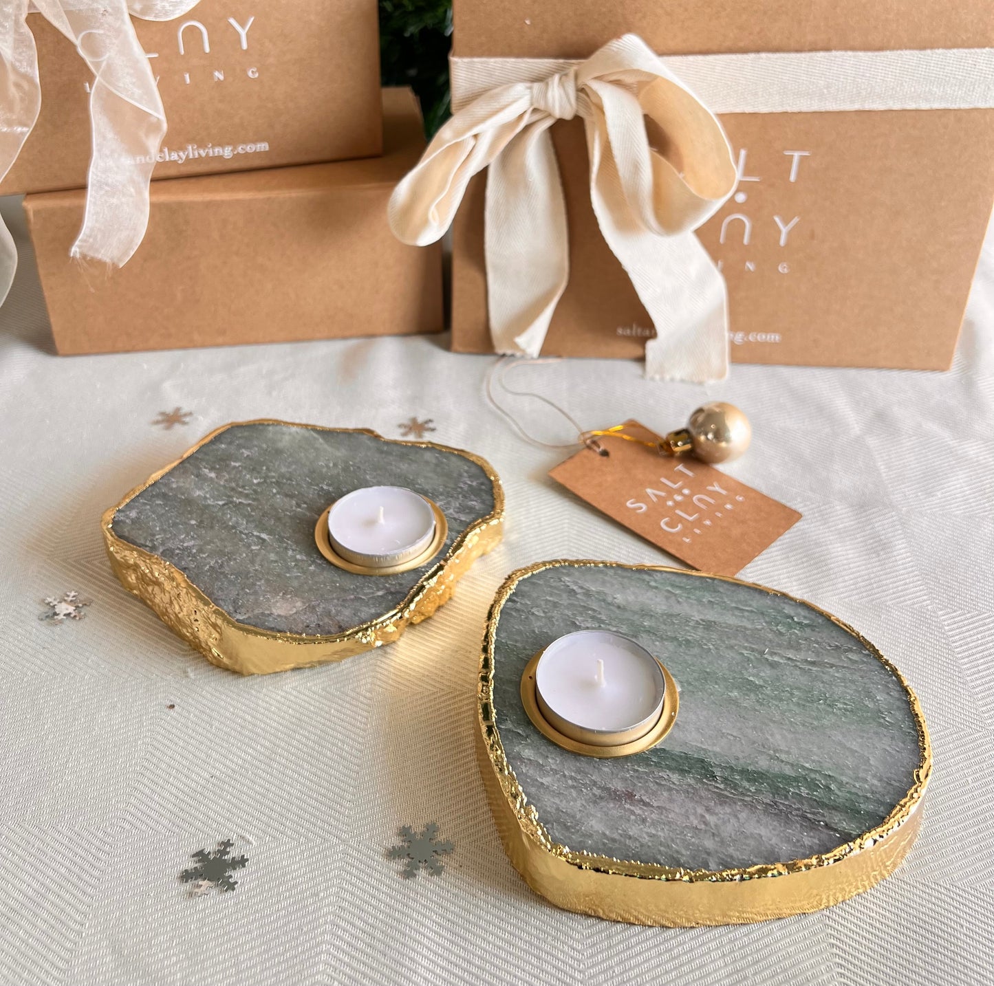 GREEN AVENTURINE TEA-LIGHT HOLDER