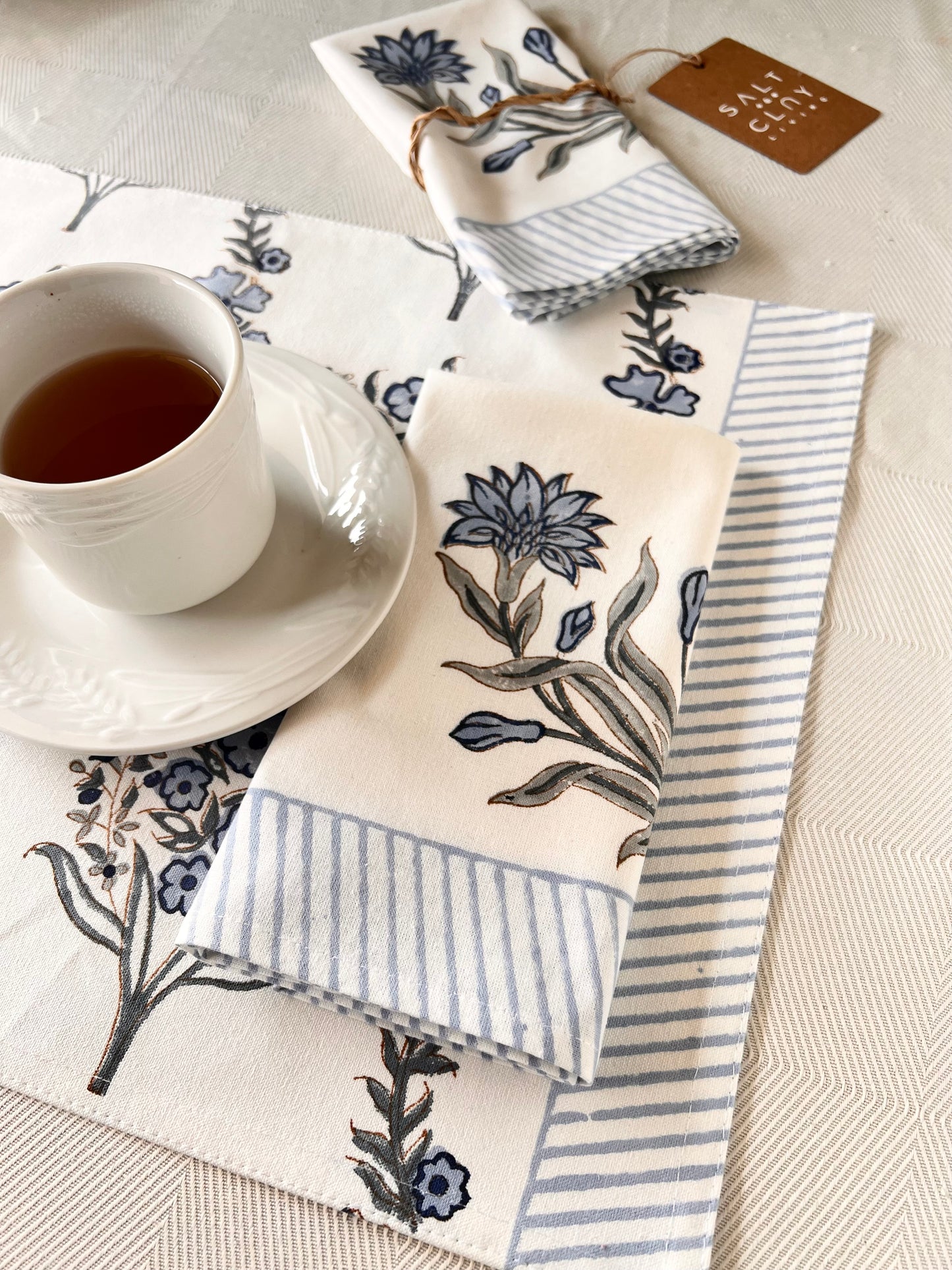 Sweet Pea Block-Printed Placemats & Napkins Set