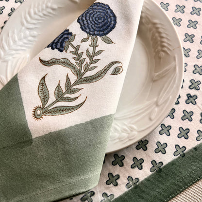 Teal Garden Block-Printed Placemats & Napkins Set